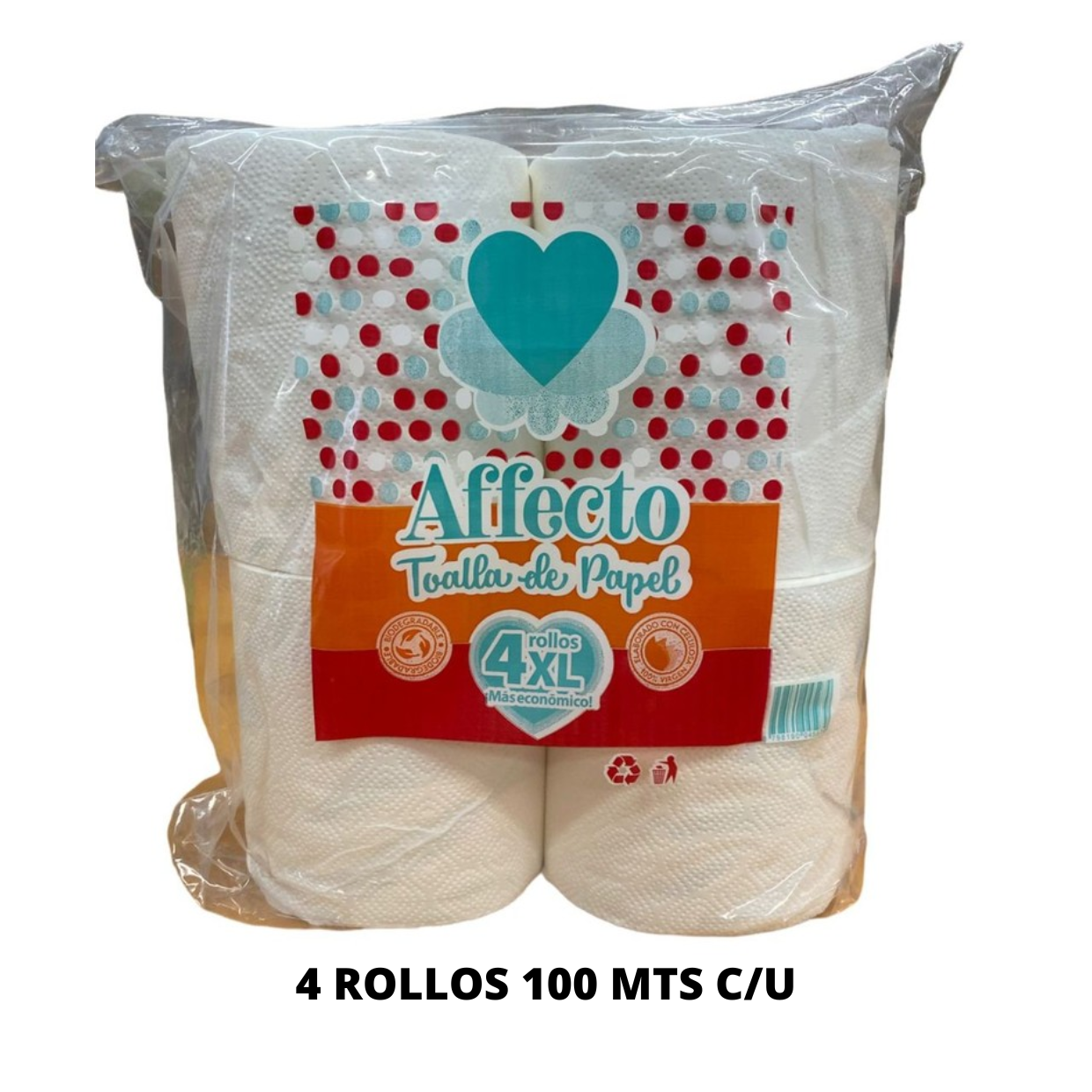 AFFECTO2 (1) TOALLA DE PAPEL DESECHABLE 4 ROLLOS 100 MTS - Imagen 1